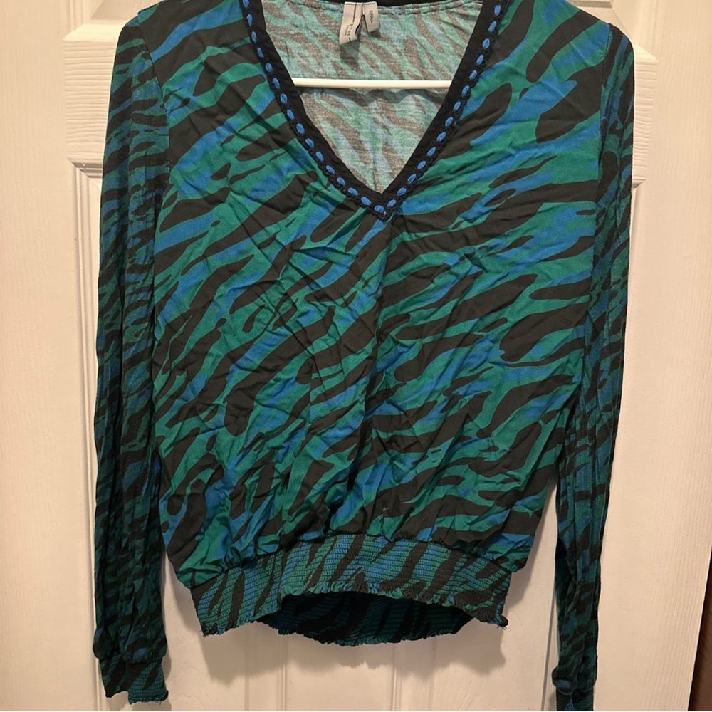 Anthropologie bl^nk green animal print top